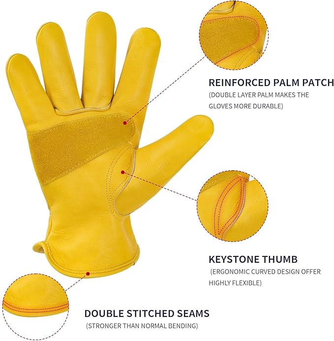 Unisex Cowhide Leather Gardening Gloves – One Size Fits Most, Thornproof & Anti-Slip Work Gloves for Outdoor Yard & Farm Use