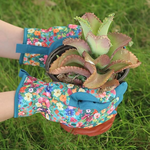 Floral Gardening Gloves for Women – Touchscreen Fingertips, Internal Palm Padding, Breathable Fabric with Elastic Cuff (One Size Fits Most)