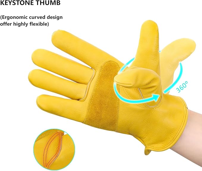 Unisex Cowhide Leather Gardening Gloves – One Size Fits Most, Thornproof & Anti-Slip Work Gloves for Outdoor Yard & Farm Use