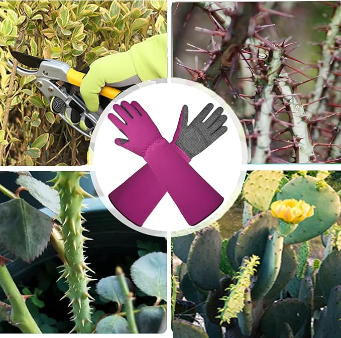 Breathable Long Gardening Gloves for Women – Soft, Non-Slip, Extended Forearm Protection (Magenta)