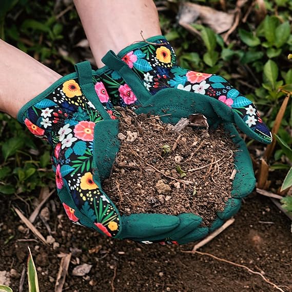 Women's Floral Gardening Gloves – Comfortable, Non-Slip, One Size Fits Most, Breathable & Durable for Yard Work