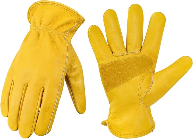 Unisex Cowhide Leather Gardening Gloves – One Size Fits Most, Thornproof & Anti-Slip Work Gloves for Outdoor Yard & Farm Use