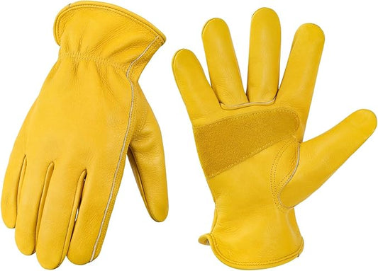 Unisex Cowhide Leather Gardening Gloves – One Size Fits Most, Thornproof & Anti-Slip Work Gloves for Outdoor Yard & Farm Use