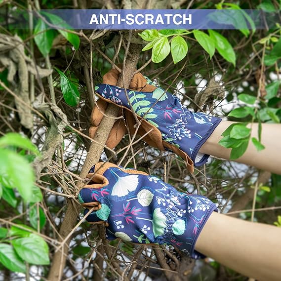 Non-Slip Durable Gardening Gloves for Women – Stylish Plant Pattern with Reinforced Palms, One Size Fits Most