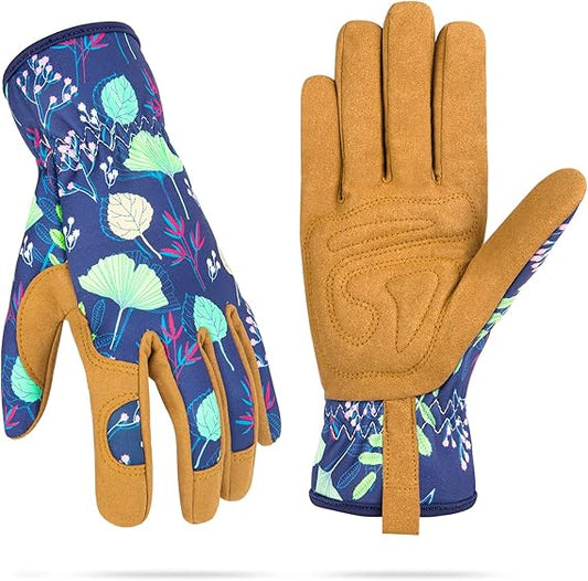 Non-Slip Durable Gardening Gloves for Women – Stylish Plant Pattern with Reinforced Palms, One Size Fits Most