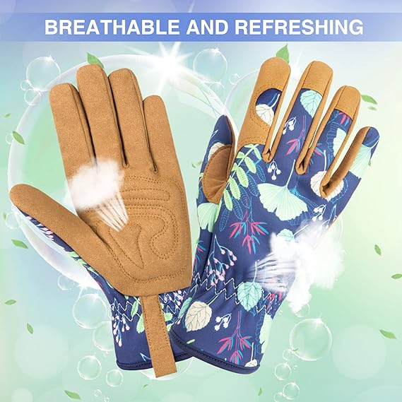 Non-Slip Durable Gardening Gloves for Women – Stylish Plant Pattern with Reinforced Palms, One Size Fits Most