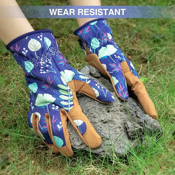 Non-Slip Durable Gardening Gloves for Women – Stylish Plant Pattern with Reinforced Palms, One Size Fits Most